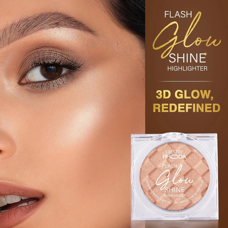 Hilary Rhoda Flash Glow Shine Highlighter | Rich Colour Payoff | Superfine Particles | 3D Reflective Glow | Blends Flawlessly -7g (Gold Shine -Shade 04) thumbnail 3